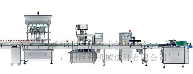 直列式裝機、自動鎖蓋機、鋁箔封口、糨糊貼標(biāo)灌裝線 